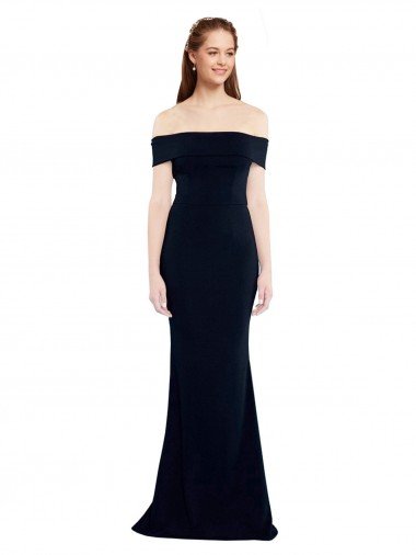 Discount Off the Shoulder Fitted Crepe Prom Dress with Back Cut Out