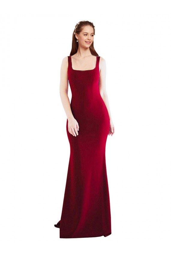 Square Neckline and Backline Fitted Crepe Prom Dress