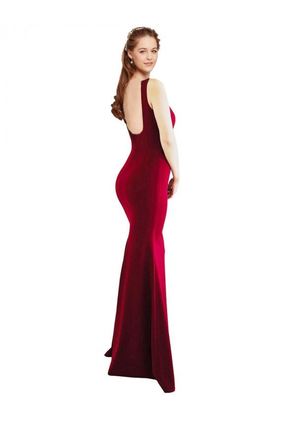 Square Neckline and Backline Fitted Crepe Prom Dress