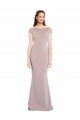 Boat Neck Cap Sleeve Crepe Prom Dress with Plunging Tie Back