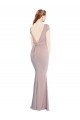 Boat Neck Cap Sleeve Crepe Prom Dress with Plunging Tie Back