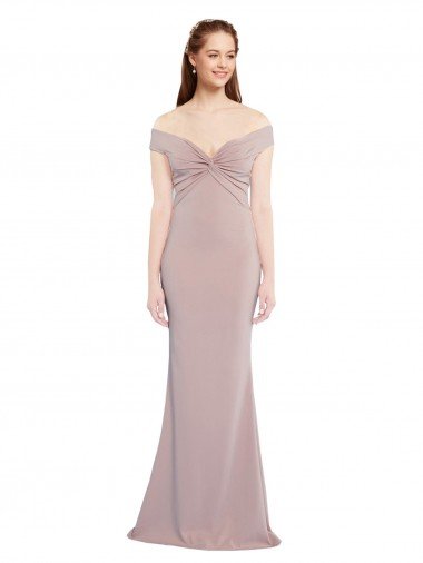 Discount Knotted Off the Shoulder Crepe Prom Dress with Cut-Out Back