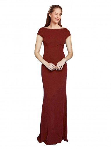 Discount Cap Sleelves Mermaid Crepe Prom Dress Keyhole Back