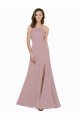 High Neck Crepe Prom Dress with Pleats and Keyhole Back