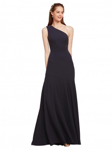 Discount Fit and Flare Crepe Prom Dress with One Shoulder