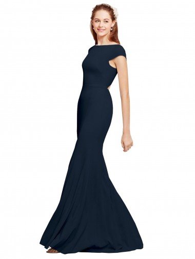 Discount Fit and Flare Long Crepe Prom Dress with Tie Open Back