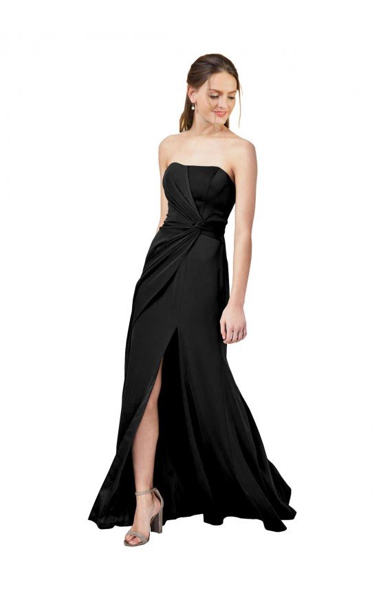 Strapless Fit and Flare Long Crepe Prom Dress with Knot and Slit
