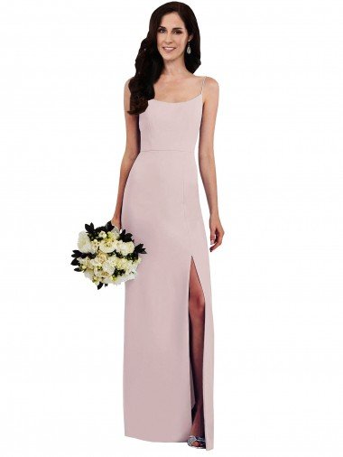 Discount Spaghetti Strap V Back Crepe Prom Dress with Front Slit