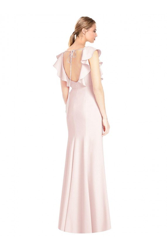 Ruffle Cap Sleeves Open Back Trumpet Prom Dress