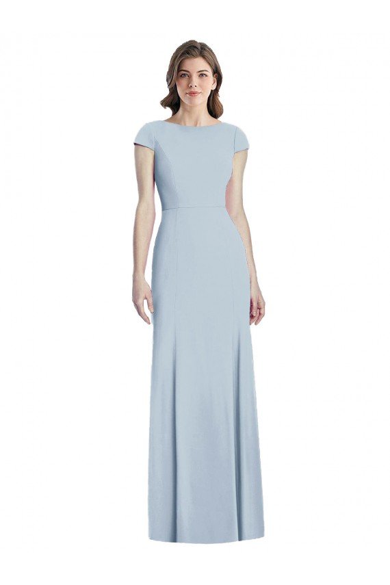 Bateau Neck Cap Sleeves Open Back Trumpet Prom Dress