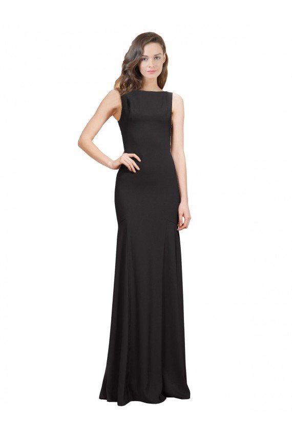 Sleeveless Bateau Neckline Crepe Prom Dress with Twist Back