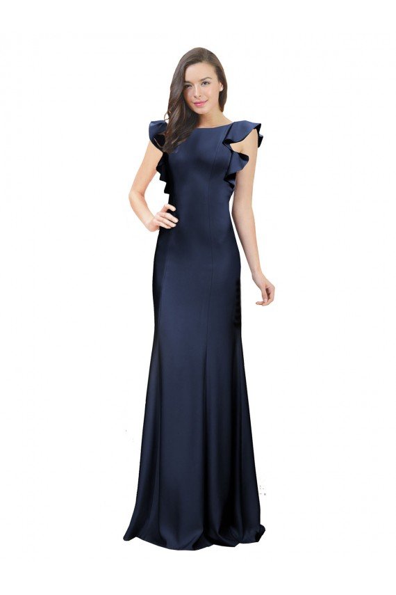 Sleeveless Crepe Prom Dress with Cascading Ruffle and Keyhole Back