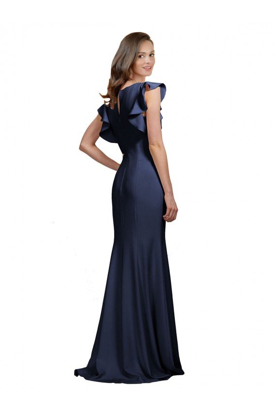 Sleeveless Crepe Prom Dress with Cascading Ruffle and Keyhole Back