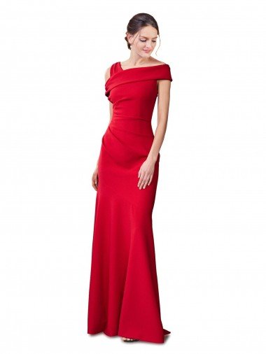 Discount Sleeveless Ruched Crepe Mermaid Prom Dress with Off The Shoulder Detail