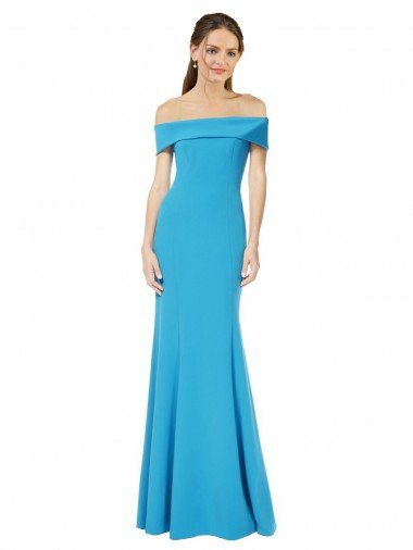 Discount Off the Shoulder Crepe Prom Dress with Fitted Silhouette