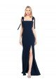 Flat Tie Shoulder Crepe Trumpet Prom Dress with Front Slit