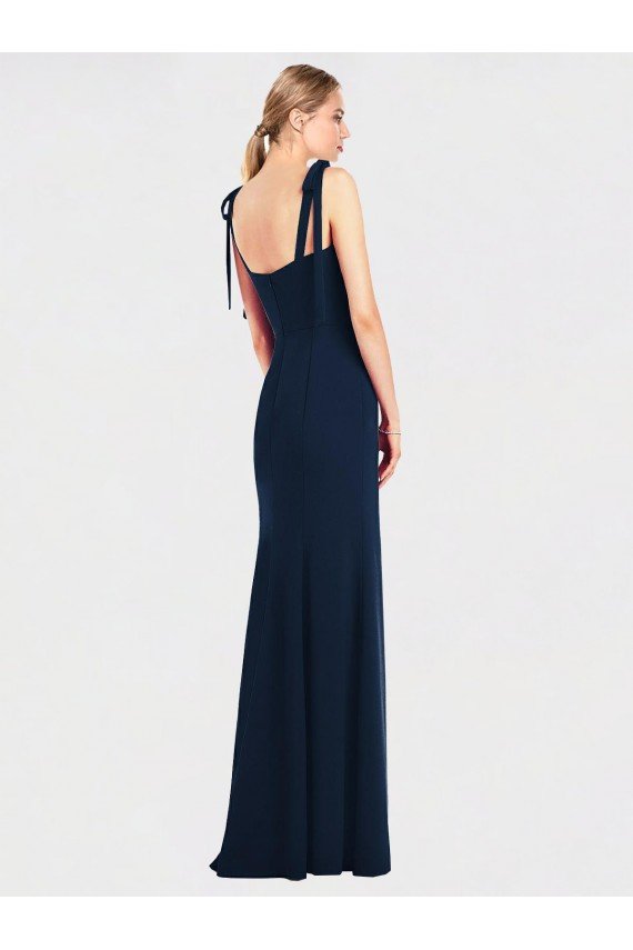 Flat Tie Shoulder Crepe Trumpet Prom Dress with Front Slit