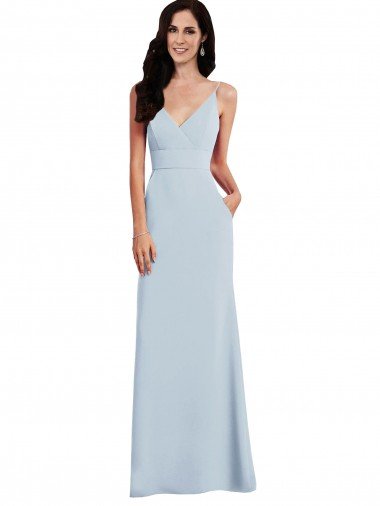 Discount V Back Spaghetti Strap Maxi Prom Dress with Pockets