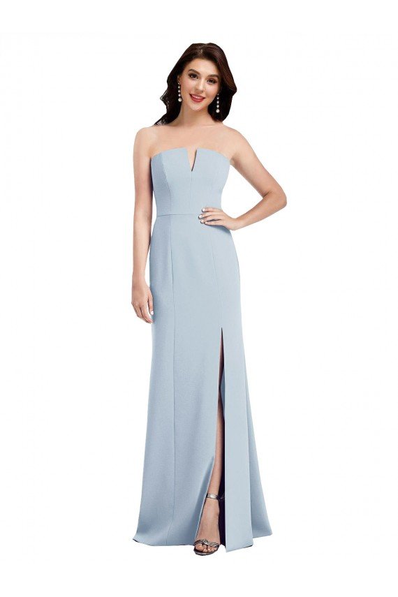 Strapless Notch Crepe Prom Dress with Front Slit
