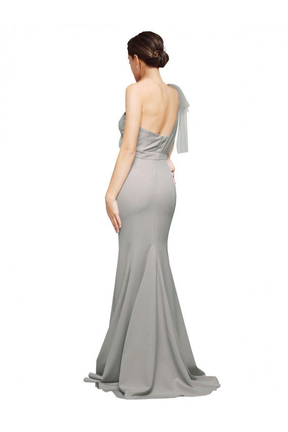 Long Sweep Train Sweetheart Crepe Prom Dress with Tulle One Shoulder