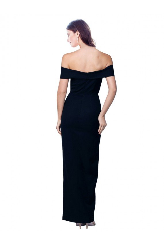 Off the Shoulder Long Full Length Crepe Prom Dress with Side Split