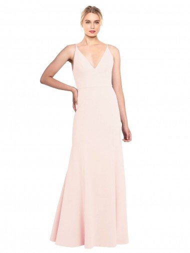 Discount Slim A-Line V-Neck Long Stretch Crepe Prom Dress with V-Back