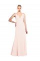 Slim A-Line V-Neck Long Stretch Crepe Prom Dress with V-Back