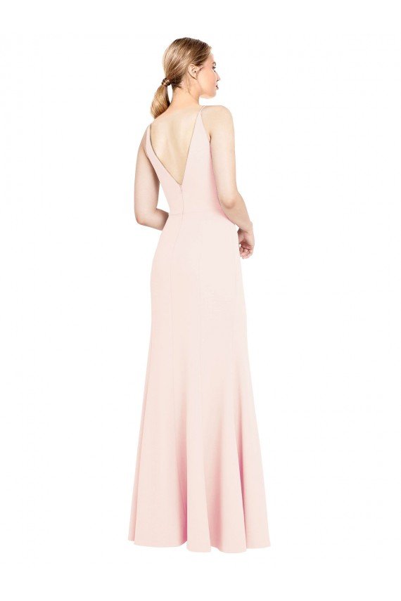 Slim A-Line V-Neck Long Stretch Crepe Prom Dress with V-Back