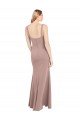Square Neck Fit and Flare Long Stretch Crepe Prom Dress with Side Slit