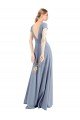 Plunging V-Neck Cap Sleeves Stretch Crepe Prom Dress with Front Slit