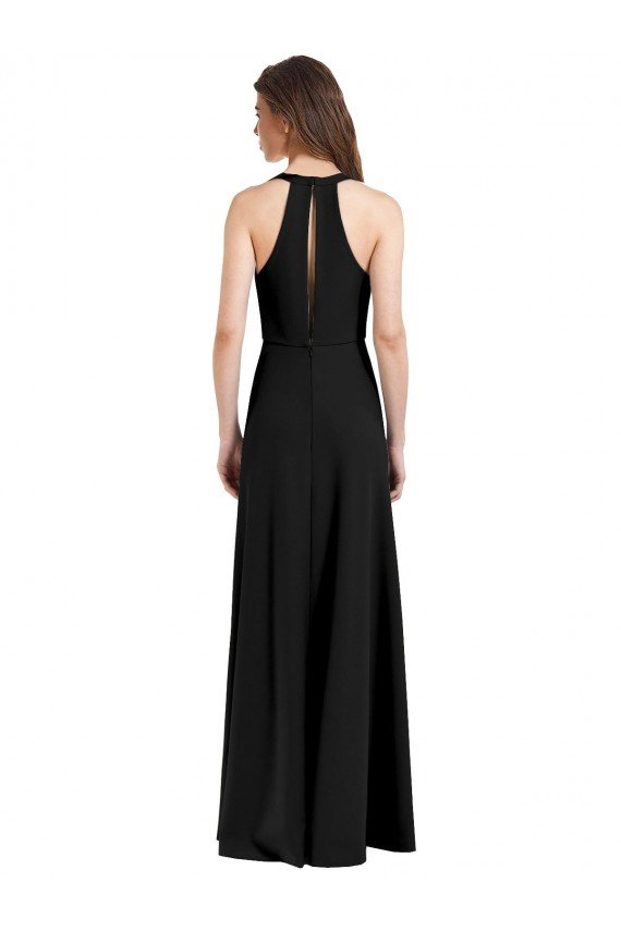 Sleek Halter V-Neck Long A-Line Stretch Crepe Prom Dress with Front Slit