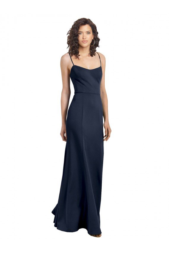 Fit and Flare Scoop Neck Long Sleeveless Stretch Crepe Prom Dress