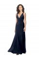 Classic V-Neck Long Stretch Crepe Prom Dress with V-Back