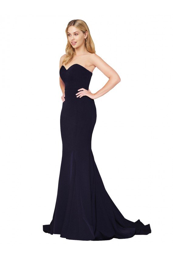Sweetheart High Neck Sweep Train Sleeveless Crepe Prom Dress