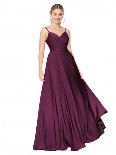 Discount High Neck Spaghetti Straps Long V-Back Crepe Prom Dress