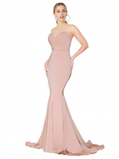 Discount Sweep Train Sweetheart Long Mermaid Crepe Prom Dress Low Back