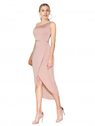 Discount Knee Length One Shoulder Crepe Short Wrap Cocktail Prom Dress / Homecoming Dress