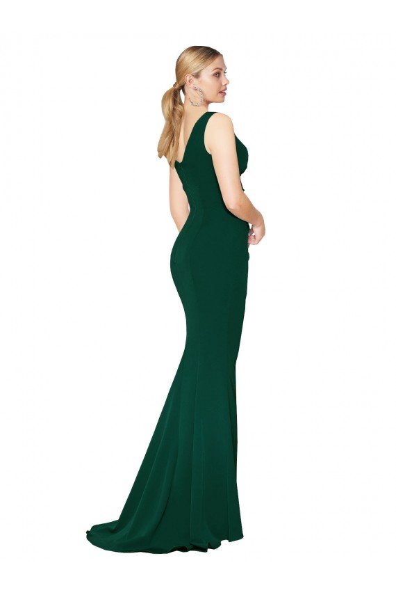 V-Neck Floor Length Long Crepe Mermaid Prom Dress