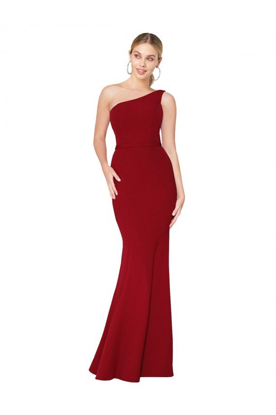 One Shoulder Long High Neck Sleeveless Mermaid Crepe Prom Dress