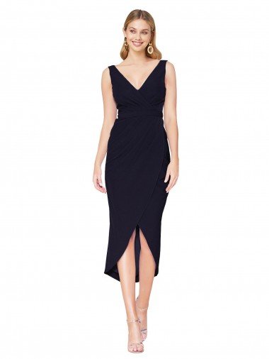 Discount Short Knee Length V-Neck Crepe Cocktail Wrap Cocktail Prom Dress / Homecoming Dress