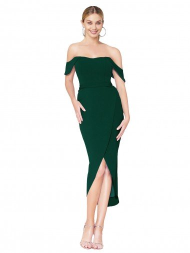 Discount Off the Shoulder Short Knee Length Crepe Wrap Cocktail Prom Dress / Homecoming Dress