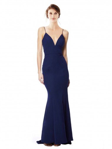 Discount Deep V-Neck Spaghetti Straps Mermaid Crepe Prom Dress