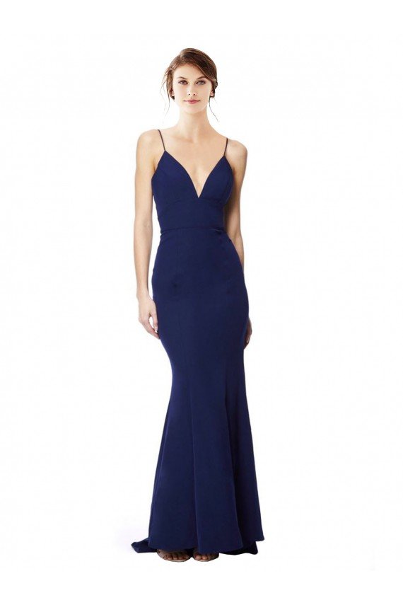 Deep V-Neck Spaghetti Straps Mermaid Crepe Prom Dress