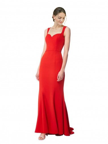 Discount Long Chapel Train Fishtail Maxi Crepe Prom Dress with Sweetheart Neckline