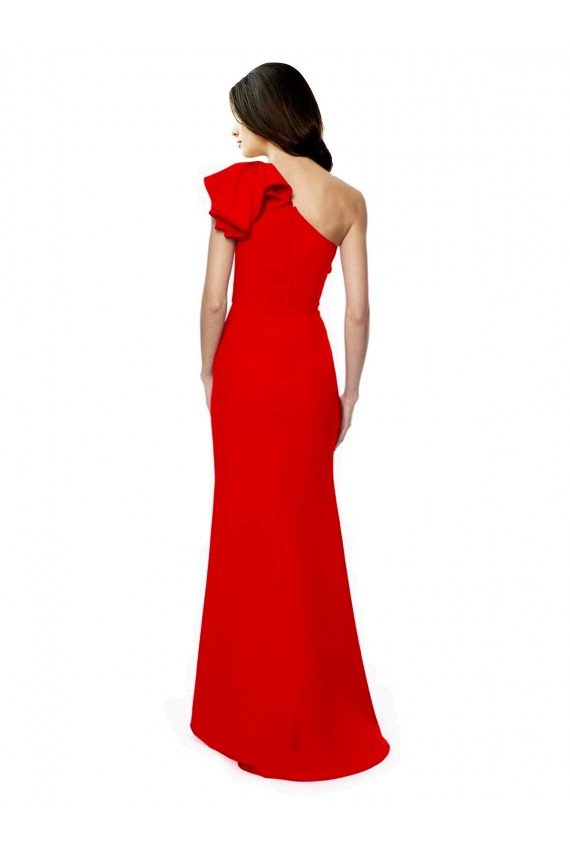 High Neck Ruffle Frill One Shoulder Maxi Crepe Prom Dress