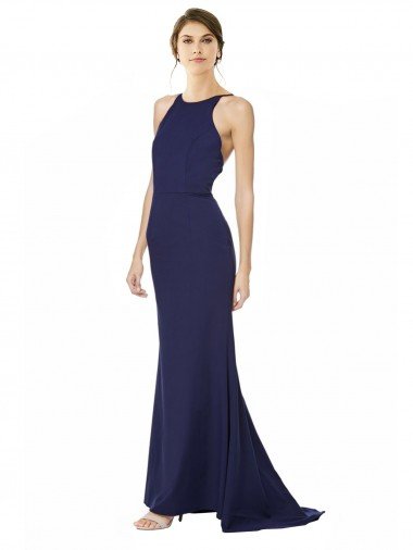 Discount Fishtail High Neck Maxi Crepe Bridesmiad Dress with Strappy Back Detail