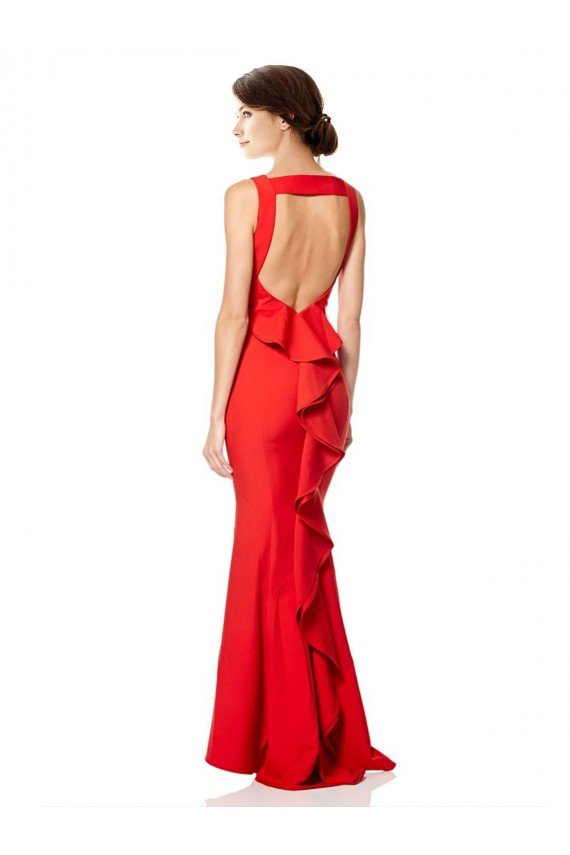 High Neck Maxi Crepe Bridesmiad Dress with Exaggerated Back Ruffle