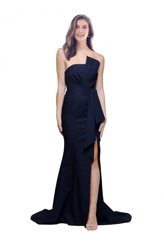 Long Strapless Sweep Train Low Back Crepe Prom Dress