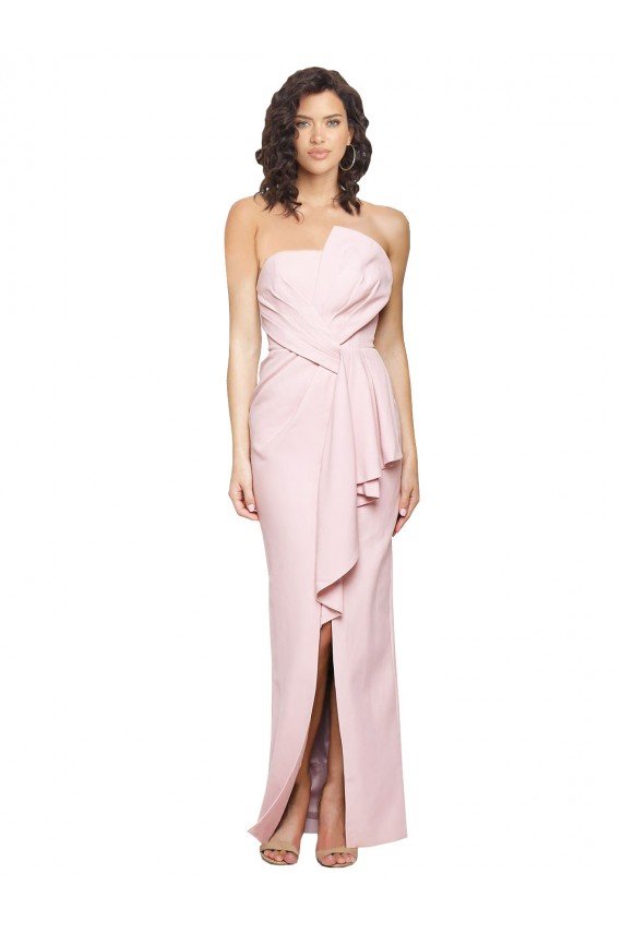 Strapless Long Full Length Ruffles Low Back Crepe Prom Dress