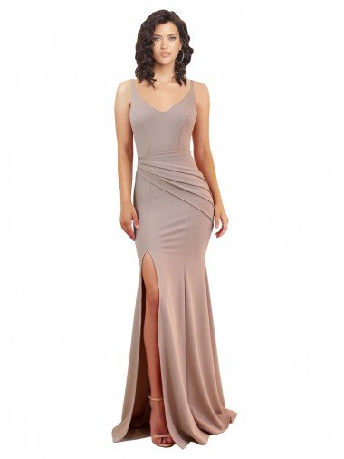 Discount Fishtail Shape V-Neck Crepe Prom Dress with Slit
